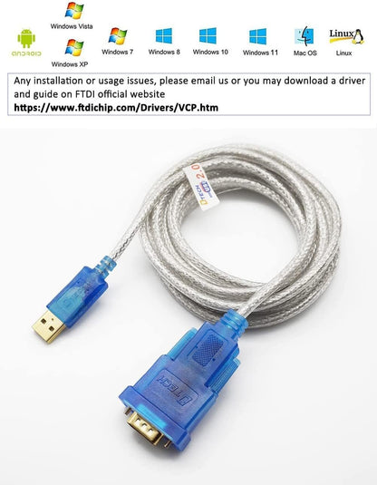 DTECH 10 Feet USB to DB9 Male Serial Adapter Cable with FTDI Chipset USB to RS232 Port Converter Compatible with Windows 11 10 8 7 Mac Linux