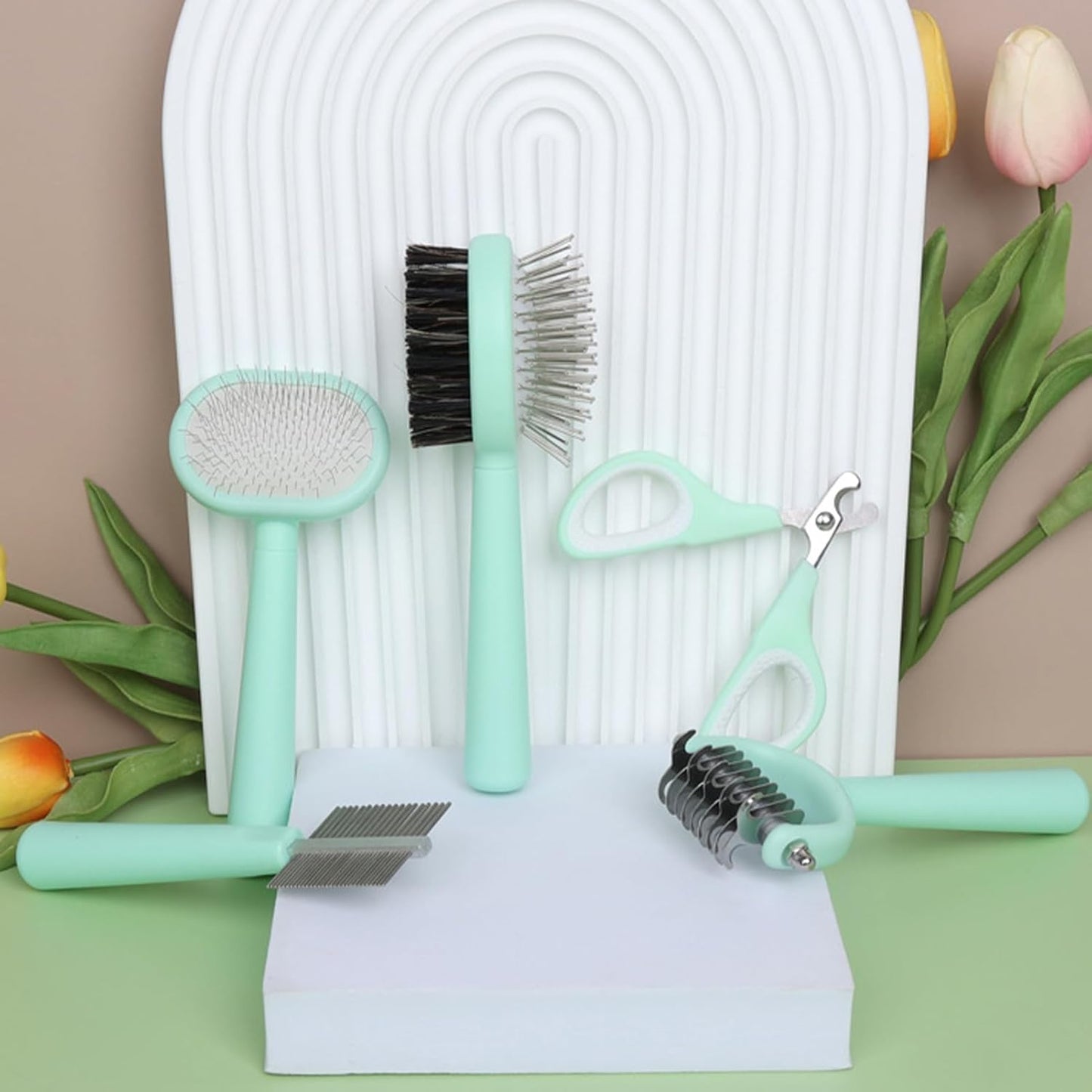 Dog Grooming Tools - Flea Comb Bath Brush | Portable Multifunctional Detailing Tool Set for Shedding Bath Kitten Travel Indoor clean Puppy Home