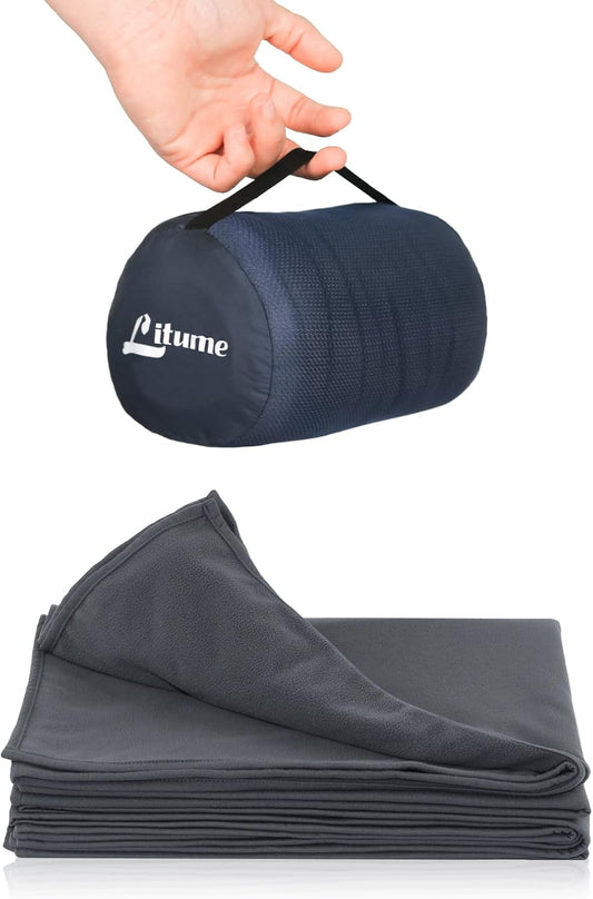 Litume Travel Blanket Lightweight and Breathable, 67 x 48 Soft Airplane Blanket for Travelers, Foldable Camping Sheet with Stuff Sack for Train, Camp, Traveling (Fleece Blanket)