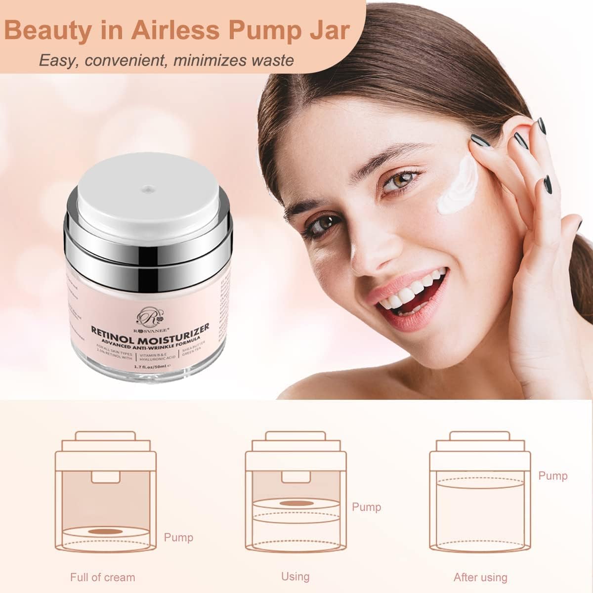 ROSVANEE Retinol Moisturizing Face Neck Eye Cream with 2.5% Retinol, Hyaluronic Acid and Vitamins E & B5, Deep Moisturizing Anti-Wrinkle Cream for Men and Women