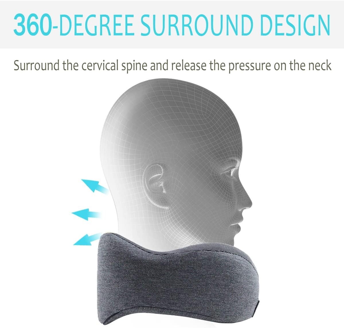 Travel Pillow 100% Pure Memory Foam Neck Pillow, Pillows for Sleeping, Car and Airplane Travel Essentials, Travel Kit with 3D Contoured Eye Masks, Earplugs and Luxury Luxury Bag (Grey)