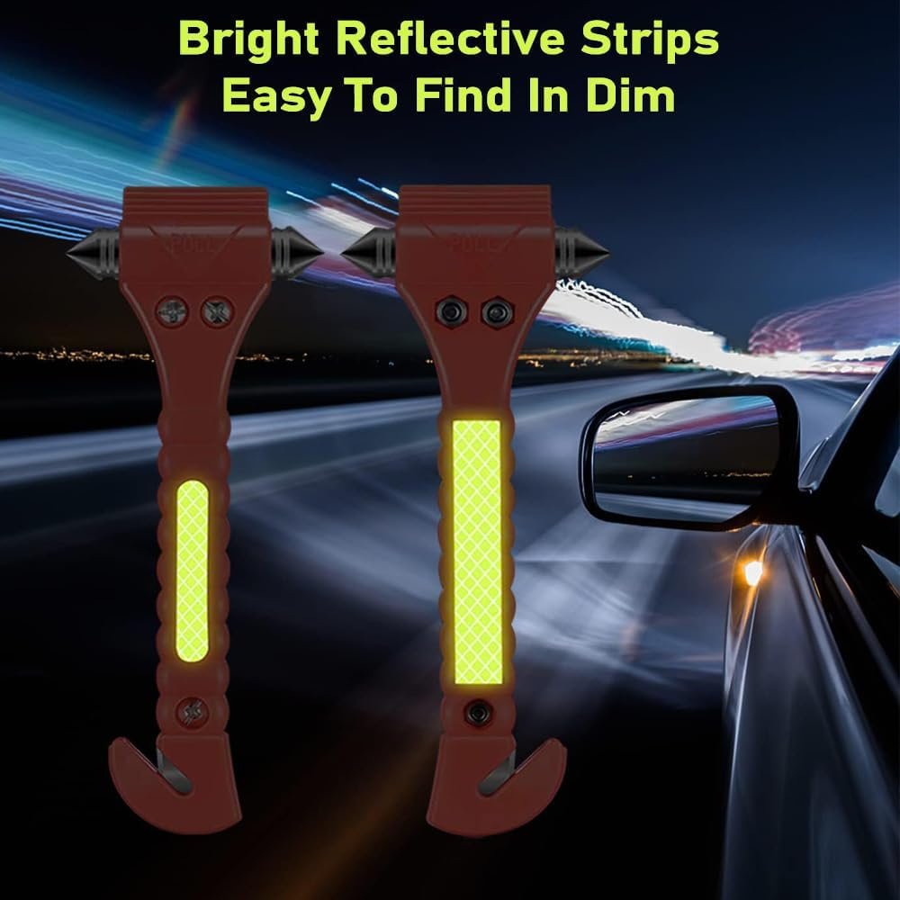 2 Packs Car Window Breaker with Whistles, Glass Window Breaker Seatbelt Cutter, Emergency Glass Hammer, Car Escape Tool, Window Punch Seatbelt Cutter, Life Rescue Tools Kit for Car, Bus