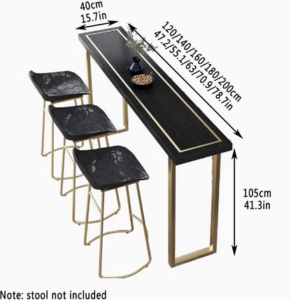 Modern Style Solid Wood Bar Table with Rustic Table Top & Metal Base Industrial Counter Height Dining Table for Balcony Patio or Pub Narrow Design for Small Spaces Outdoor Side Table for Ent