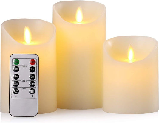 Hausware Flameless Candles Battery Operated Pillar Real Wax Flickering Moving Wick Electric LED Candle Sets 4" 5" 6" Pack of 3 with Remote Control Cycling 24 Hours Timer