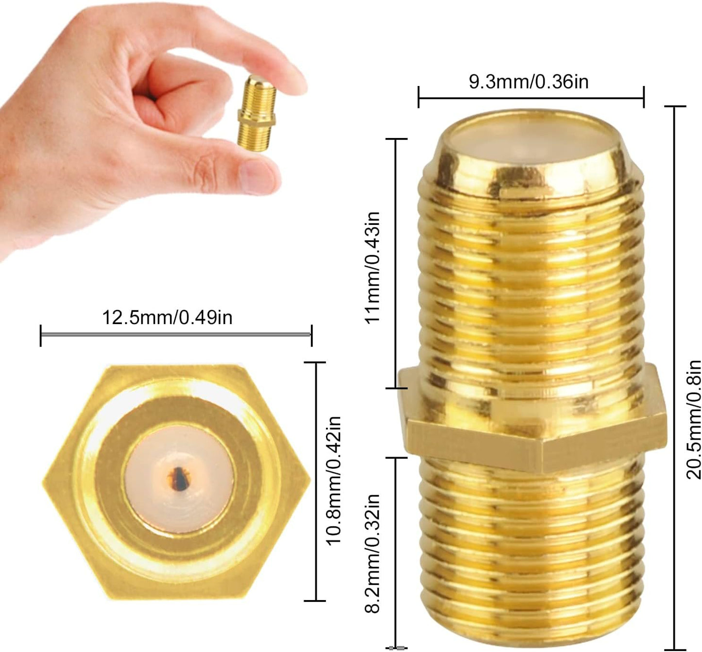 VCE Coaxial Cable Connector, RG6 Coax Cable Extender F-Type Gold Plated Adapter Female to Female for TV Cables,2 Pack