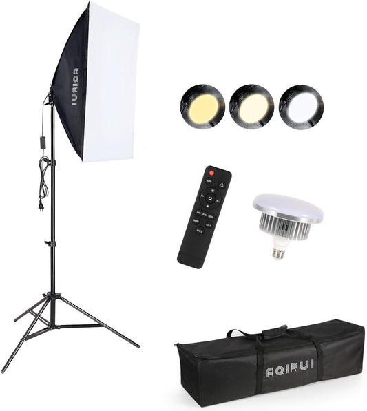 【Upgrade LED Bulb】 Softbox Lighting Kit, Continuous Photography Lighting Kit with 2X175W E27 LED Bulb, 2x20x28in Soft Box, Photo Studio Lights Equipment for Camera Shooting (1 LED Softbox)