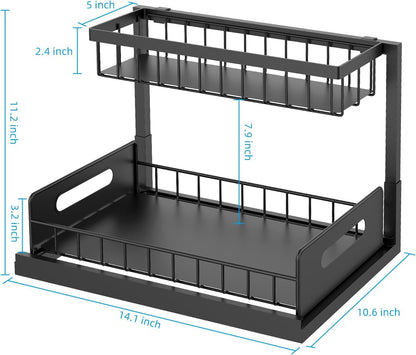 Under Sink Organizer and Storage, 2 Tier Rustproof Under Cabinet Storage, Sliding Kitchen Sink Organizer for Kitchen Bathroom