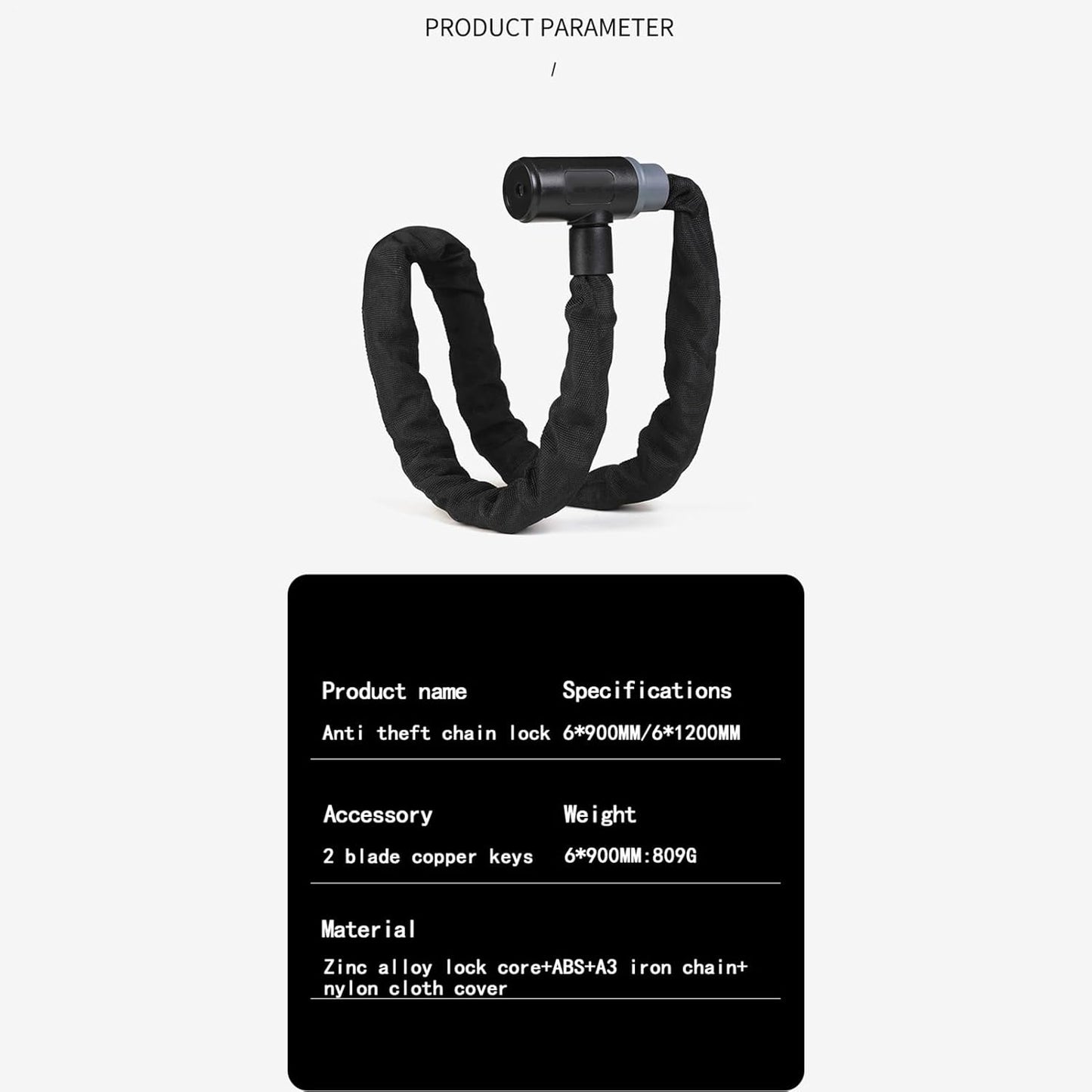 Bike Chain Lock, Anti Theft Road Lock, 0.24x47.24 Inches High Security Locking Tool, Safety Supplies for Electric Vehicles Scooter Riders Outdoor Travel and Loss Prevention