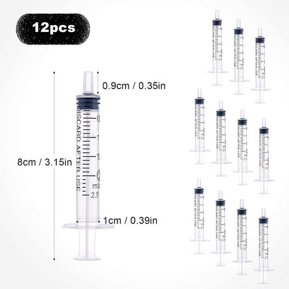 LUTER 12Pcs 2ml Plastic Syringes, No Needle Plastic Syringe with Measurement for Scientific Labs Experiment Dispensing Measuring Liquids Watering Feeding Pets Oil or Glue Applicator