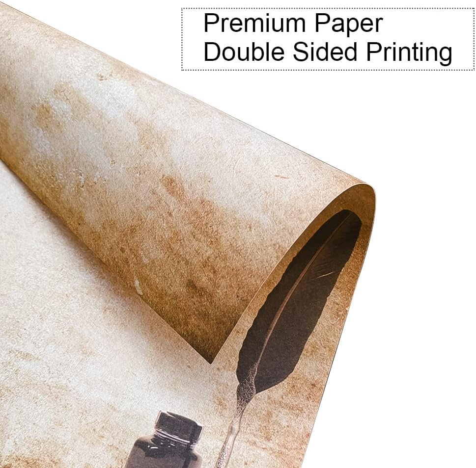 Paper Master Vintage Stationary Set, Old Fashion Letter Writing Stationary Paper and Envelopes Set, 48 Sheets Feather Stationery Set with 24 Envelopes, 8.5x11 inch