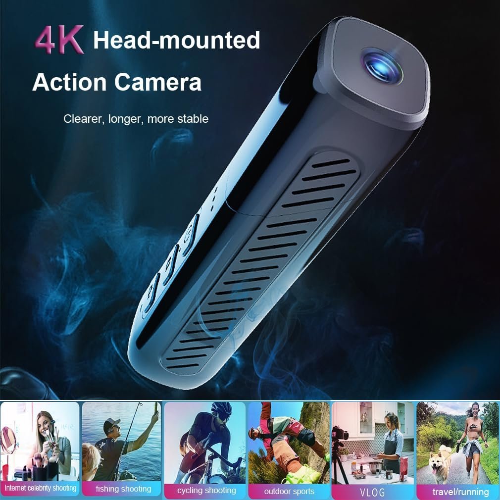 XRC TECH Camcorder 4K Head Mounted Action Camera Wearable Video Camera Anti-Shake Recorder WiFi Hands-Off Camera IP65 Waterproof Webcam
