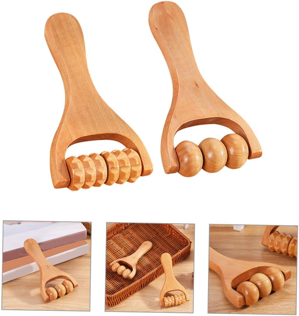 Anneome 2 Pezzi Strumento a rulli massaggi attrezzatura palestra kit palestra massaggianti attrezzo massaggiatore cervicale massaggiatori manuali per muscoli il massaggiante di legno