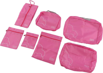 Travel Packing Cubes, Multifunctional Portable Bags, Set of 7 for Neat Organization (Rose Red)