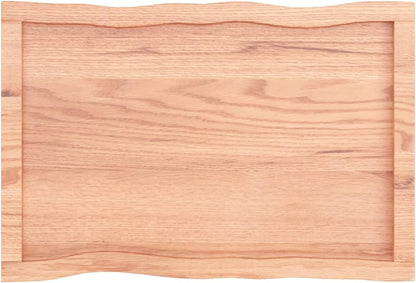 Light Brown Oak Wood Tabletop, 80 x 50 x 4 cm, Solid Treated Surface, Live Edge Design, Replacement for Kitchen Coffee Table, Dining Table, Desktop Top, Durable and Stylish