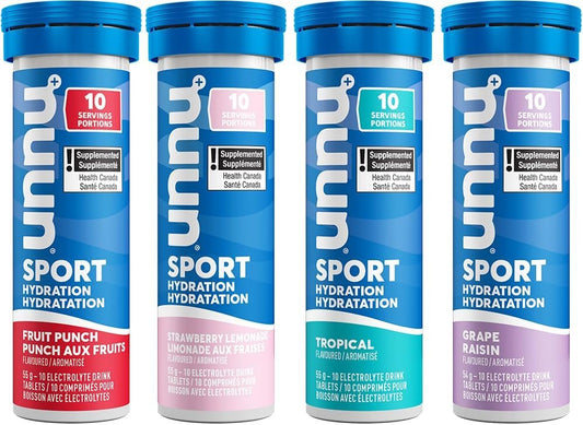 Nuun Sport: Electrolyte Drink Tablets, Box of 4 Tubes (40 servings), Juice Box Flavour Mix, Electrolyte Hydration Supplement