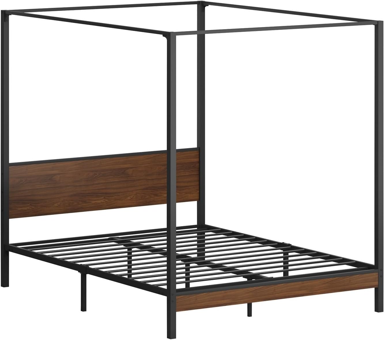 Oikiture Bed Frame Queen with Canopy Metal Bed Storage Base Black