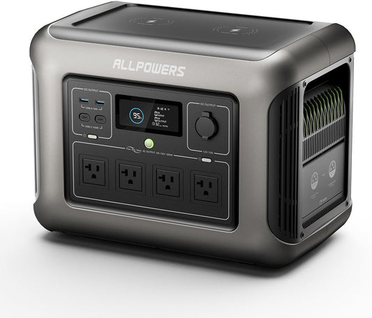 ALLPOWERS R1500 Portable Power Station, 1152Wh Expandable LiFePO4 Battery Backup w/ 4 1800W (3000W peak) AC Outlets, 0-80% in 40 Min, 43dB UPS Solar Generator for Camping, Off-grid, RV, Home Use