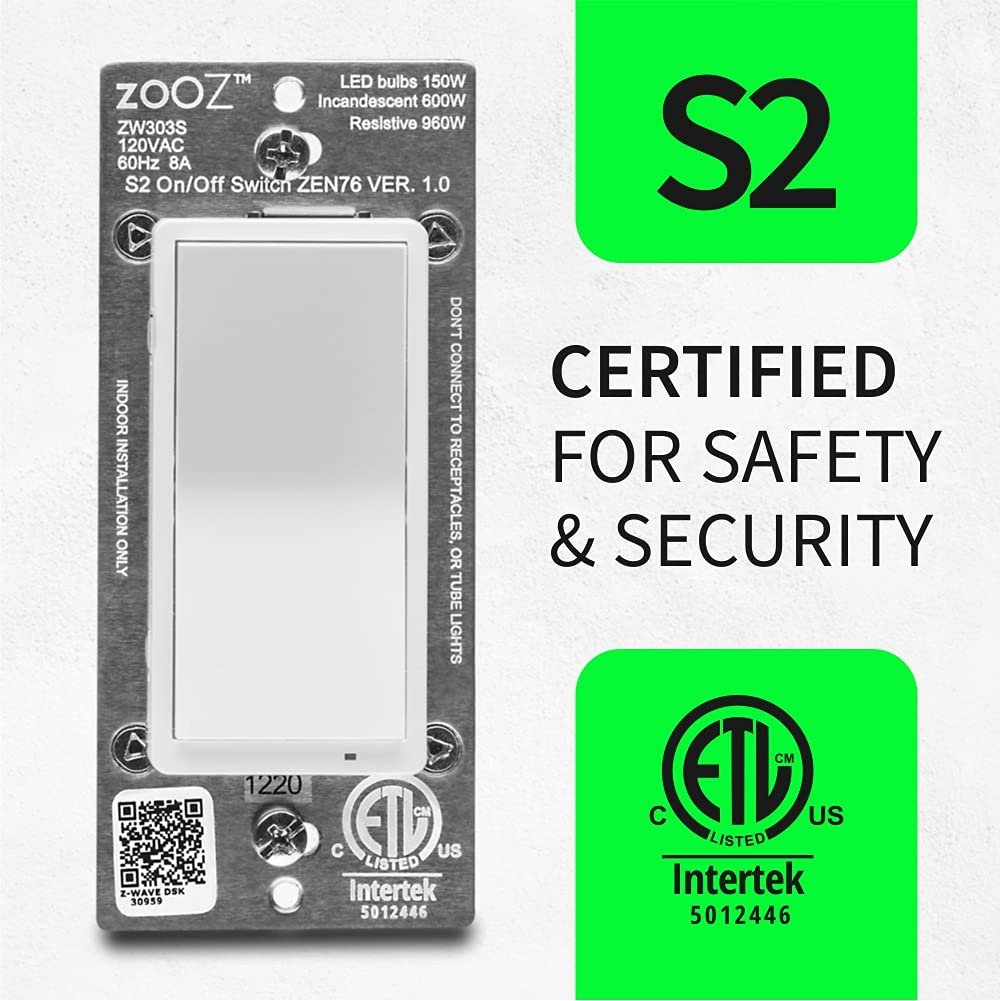 Zooz 800 Series Z-Wave Long Range S2 On Off Switch ZEN76 800LR, White | Simple Direct 3-Way and 4-Way Solution (Works with Regular Switches, No Aux Switch Needed) | Z-Wave Hub Required