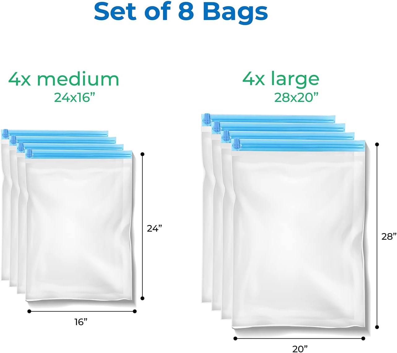 RoomierLife 8 Travel Space Saver Bags. Pack of 8 Bags, Size Medium to Large. Roll-Up Compression Storage (No Vacuum Needed) & Packing Organizers. Perfect for Travel and Home Storage