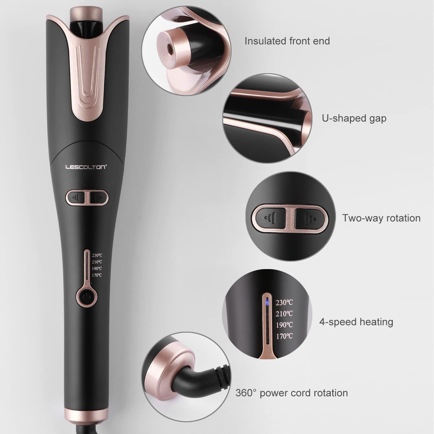 Professional Automatic Curling Iron, Smart Ceramic Curling Iron, 4 Temperature for Long or Short Dry Hair (Black)