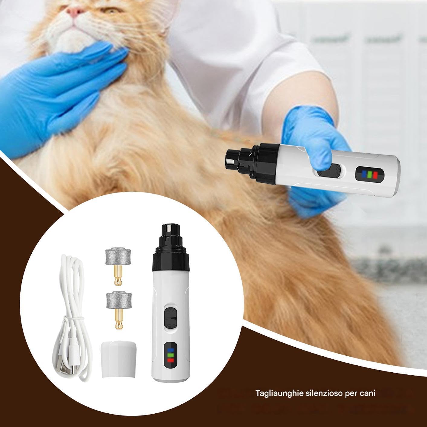 Dog Nail Grinder, Quiet 2-Speed Adjustable Cat Nail Trimmer, Rechargeable Pet Grooming Tool, 5.51 x 1.38 x 1.38 Inches for Hygiene, Relaxing, and Cleaning, White Black