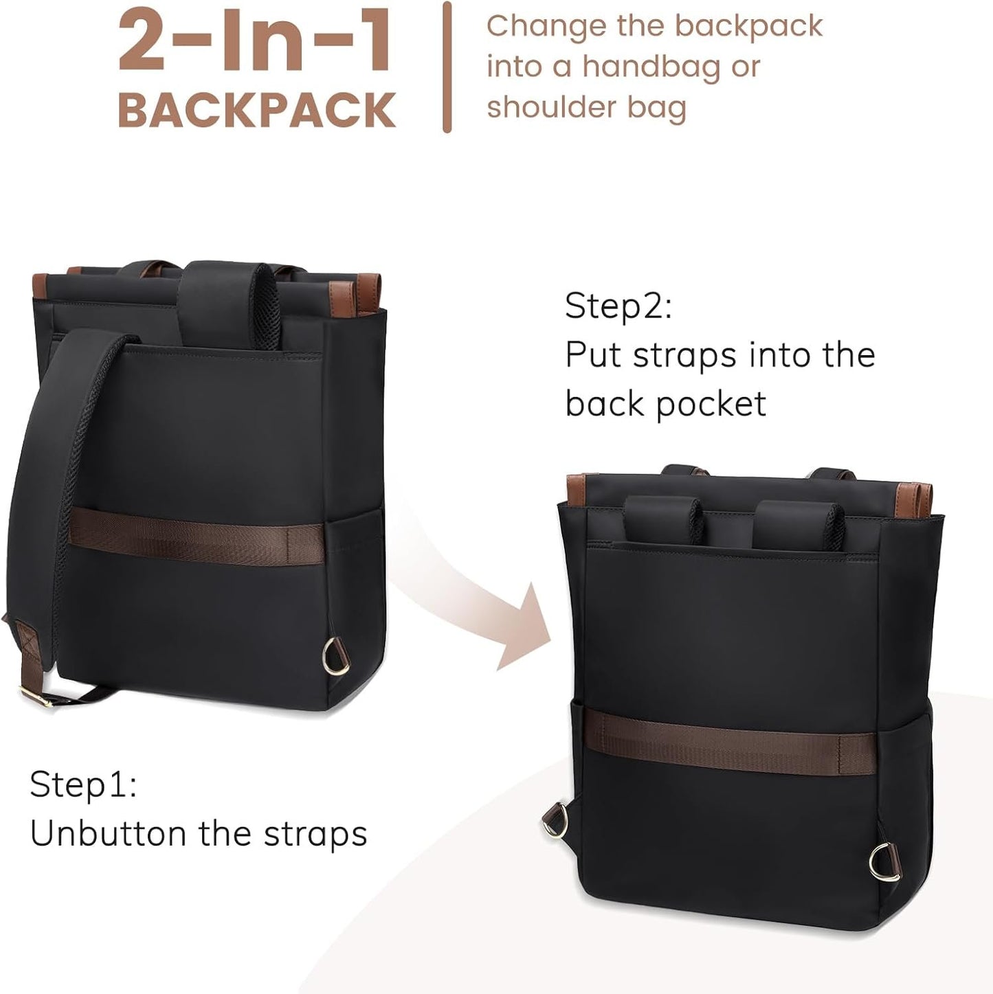 GOLF QUALITY Convertible Backpack Women Carry on Tote Laptop Backpack Bookbag for College Work Nurse Travel