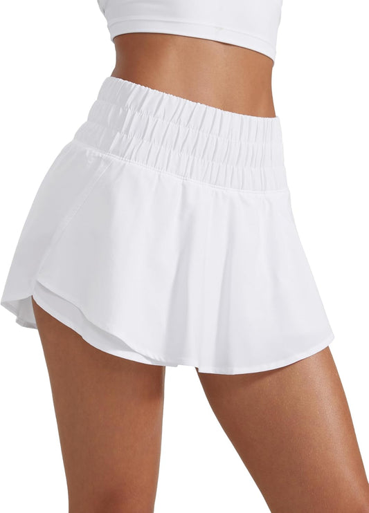 CRZ YOGA Women's High Waisted Flowy Athletic Shorts Ruffle Skirt Wrap Front Liner Workout Running Shorts with Zip Pocket