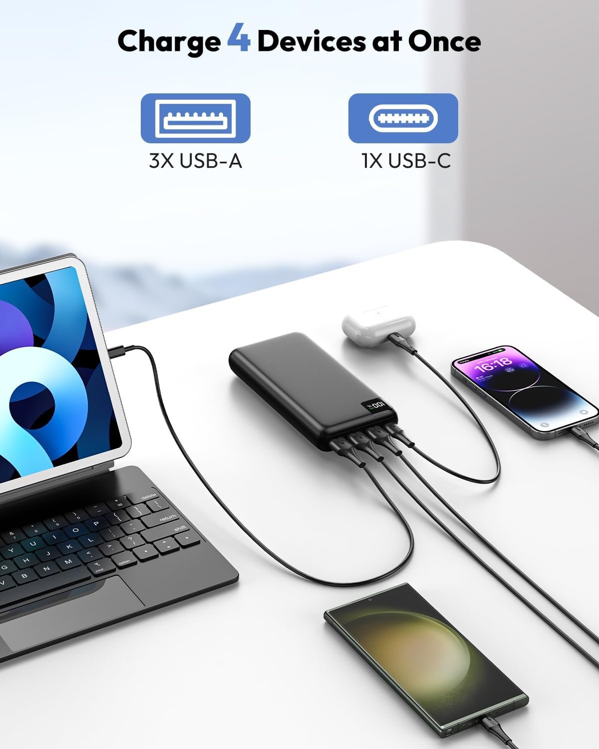 SOARAISE Power Bank 27000mAh, 22.5W USB C in & Out Fast Charging Portable Charger, PD 3.0 QC 4.0 LED Display Phone Battery Pack Compatible with iPhone 15 14 13 12 Pro Samsung S21 Google (Black)