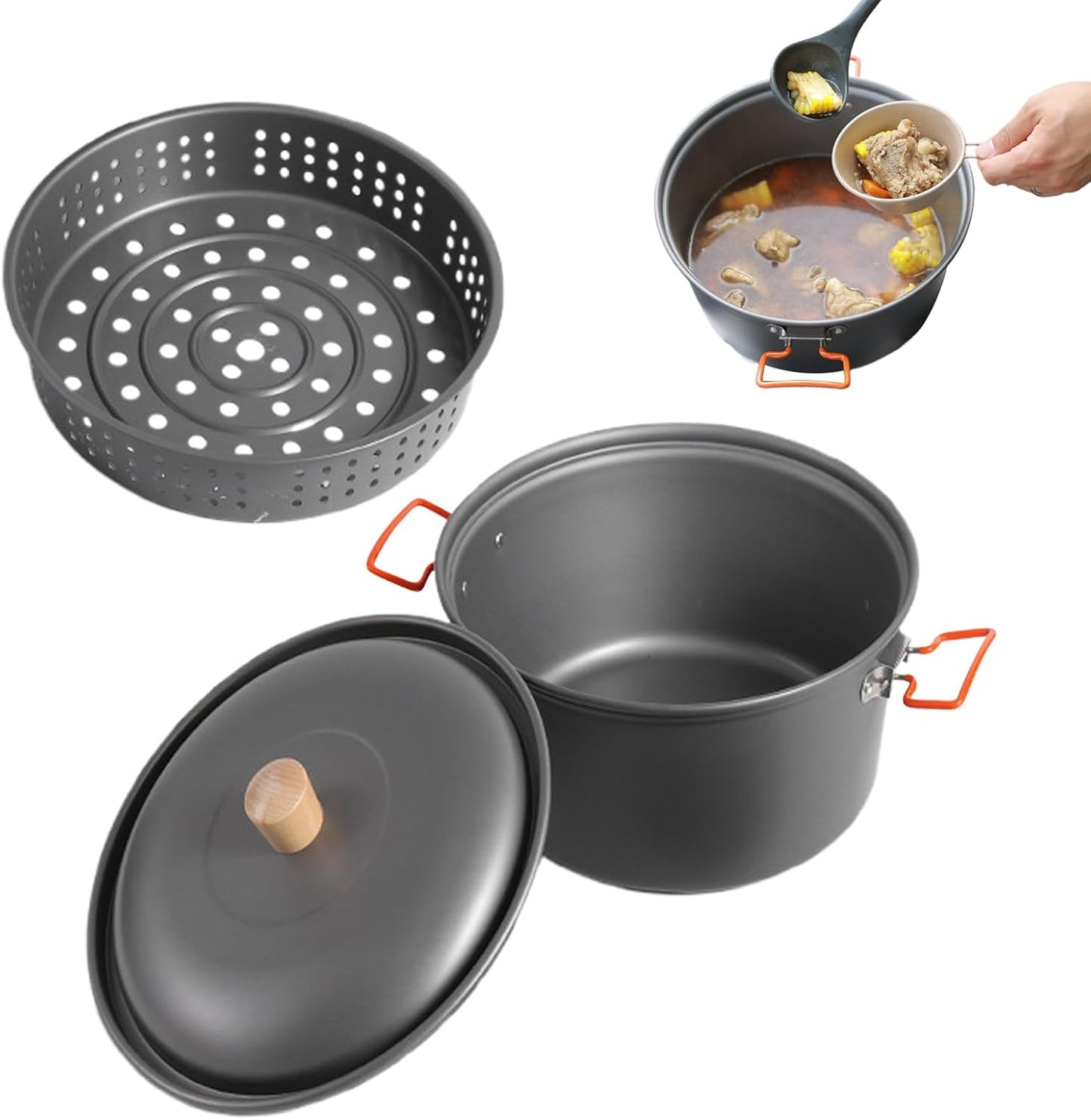 Camping Pot, Portable large Capacity Pan, Lightweight Boiling Steamer, Heat-Resistant Design, Durable Cookware Gear, Ideal for Backpacking, Hiking, Picnic, Outdoor Travel Cooking