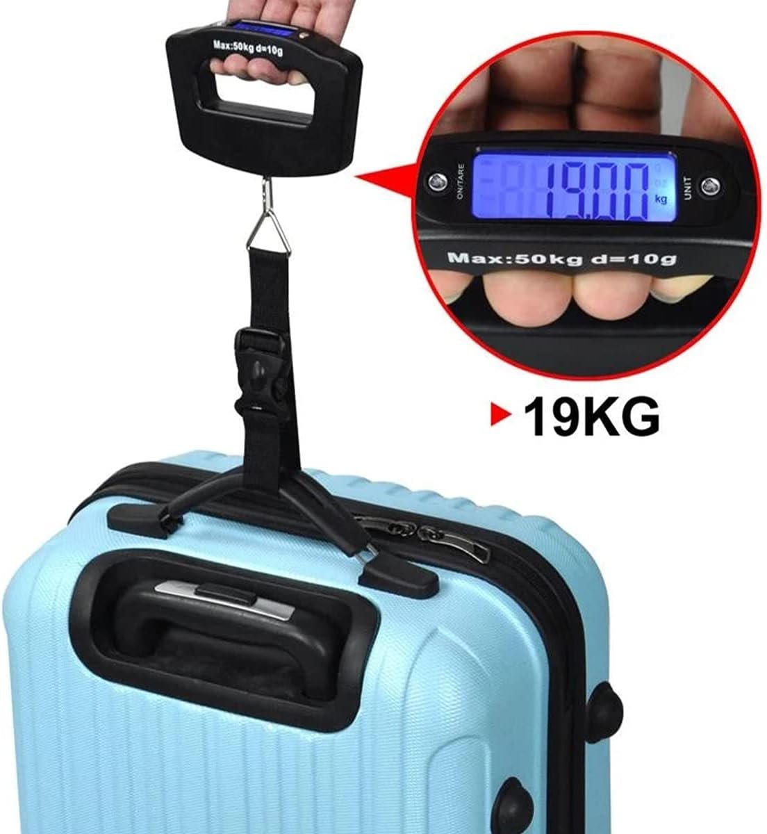 Digital Luggage Scales, 50kg/110lb Electronic Hanging Scales, Portable Digital Luggage Scale with Backlight Digital Display Travel, Handheld Style Suitcase Scales with Hook for Travel Outdoor Home Use