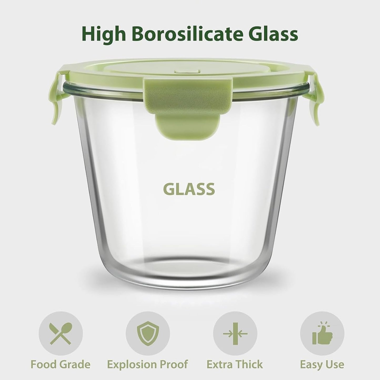 Glass Meal Prep Containers with Lids - Airtight Borosilicate Glass Food Storage Containers for Soup & Leftovers, BPA-Free, Heat-Resistant, Microwave & Dishwasher Safe (23 oz, 4 Pack)