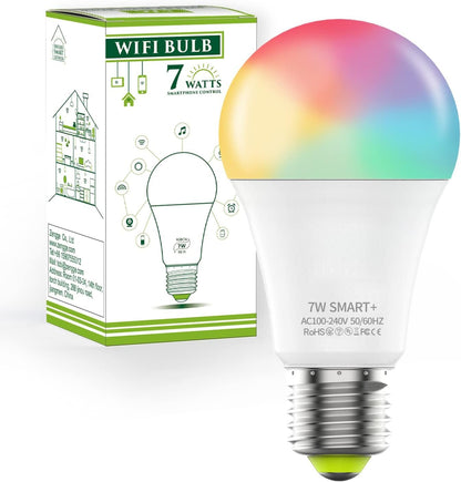 HaoDeng Smart Light Bulbs E27 A60 7W RGBCW WiFi Light Bulb, Dimmable Led Light, Color Changing Light Bulb, Compatible with Alexa, Google Home, 2.4GHz Only, No Hub Required, 60W Equivalent 500LM, 1Pack