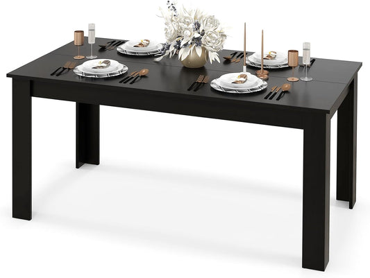 Giantex 160 CM Dining Table, Rectangular Dining Table with Sturdy L-Shaped Legs, Modern Kitchen & Dining Room Table, Seats up to 8, Black Finish