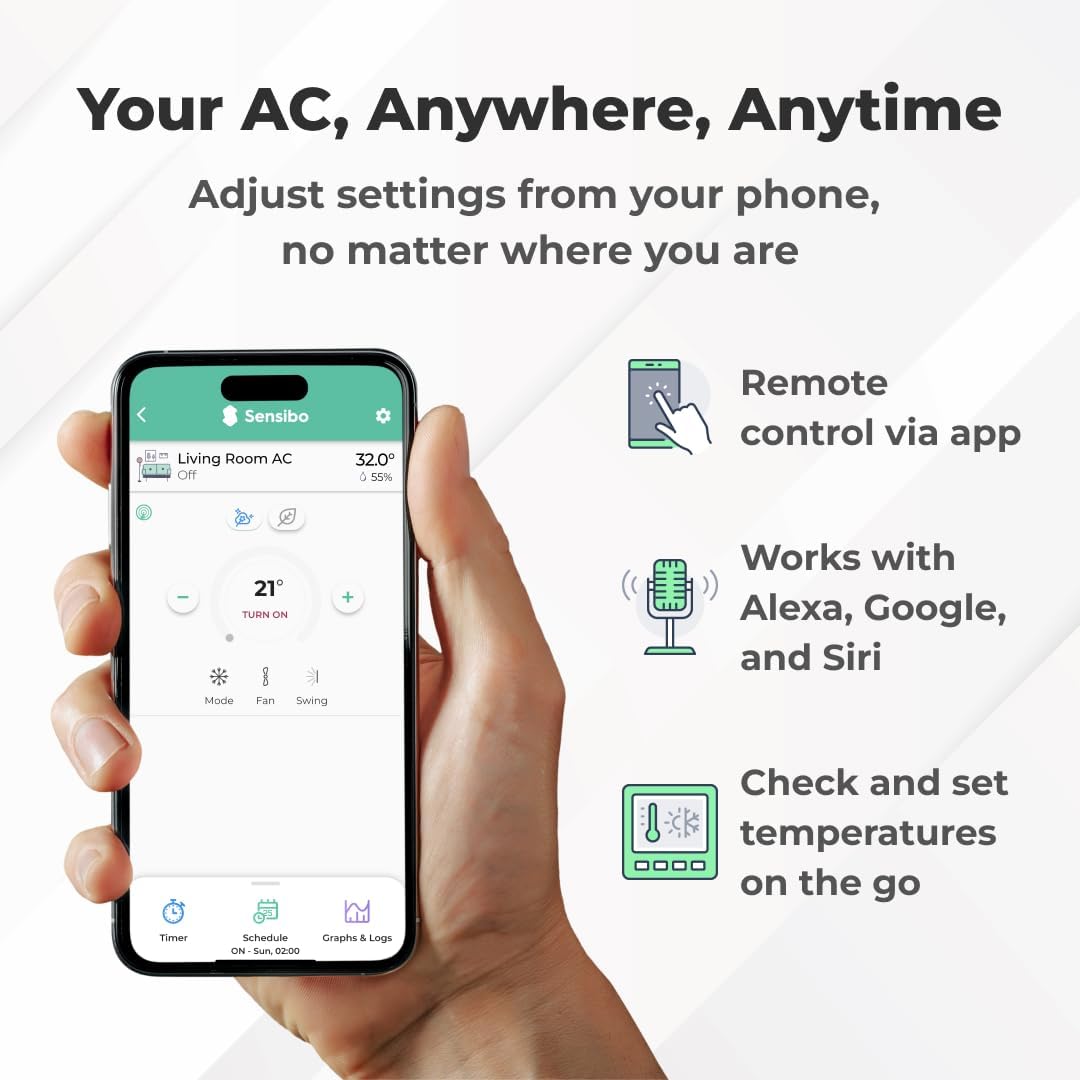 Sensibo Sky Smart Air Conditioning Control, Easy and Quick to Install by Yourself. Comfort and Energy Saving. Wifi Control Compatible with Google App, Alexa and Siri