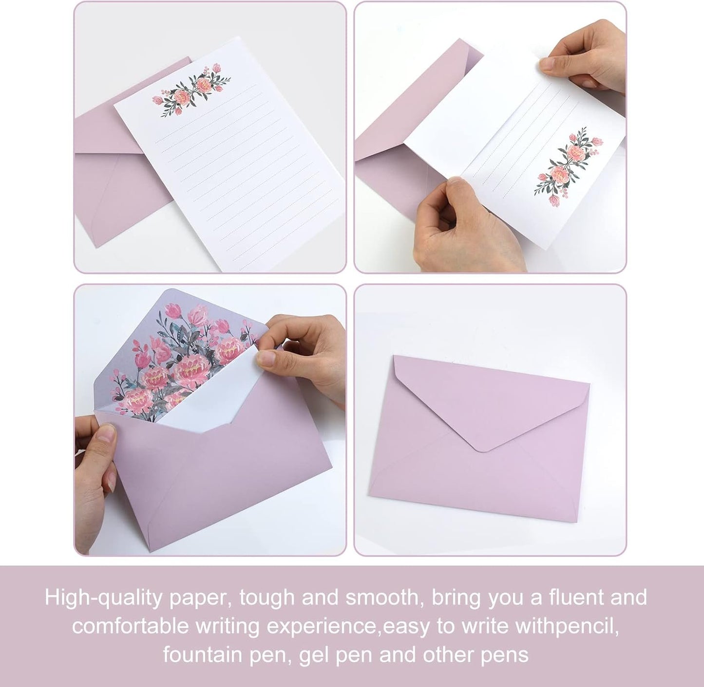 24 Pcs Stationery Paper and Envelopes Set Lined Letter Paper 16 Flower Writing Paper with 8 Envelopes Writing Stationery Paper Floral Stationery Paper Cute Stationery Set for Invitation Gifts Kids
