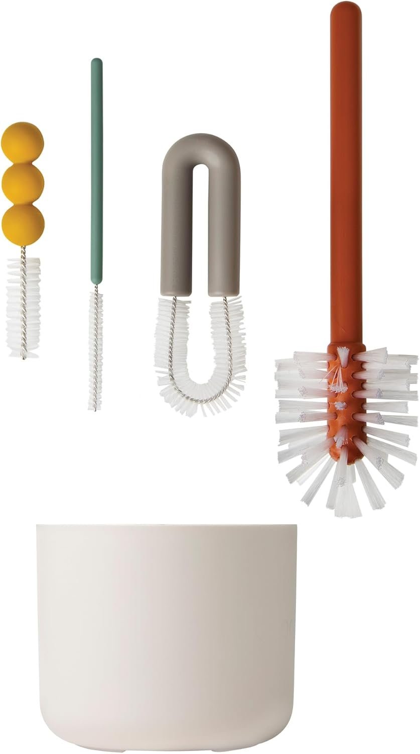 Boon Mod Baby Bottle Brushes - Includes Bottle Cleaner Brush, Straw Cleaner Brush, Nipple Brush and Detail Brush for Baby Bottles - Baby Bottle and Straw Brush Cleaning Set - Deco - 4 Count