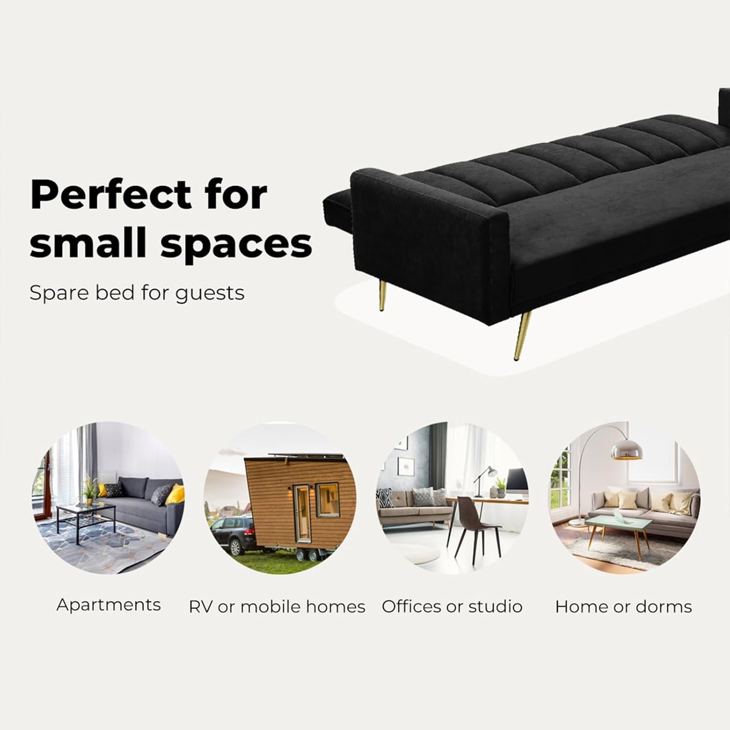 LEVEDE 3 Seater Sofa Bed Convertible, Velvet Loveseat Sofa Couch, Recliner Sofa Lounge with 3 Adjustable Backrest Positions, Spare Bed for Guest, Load Up to 220kg (197cm, Black)