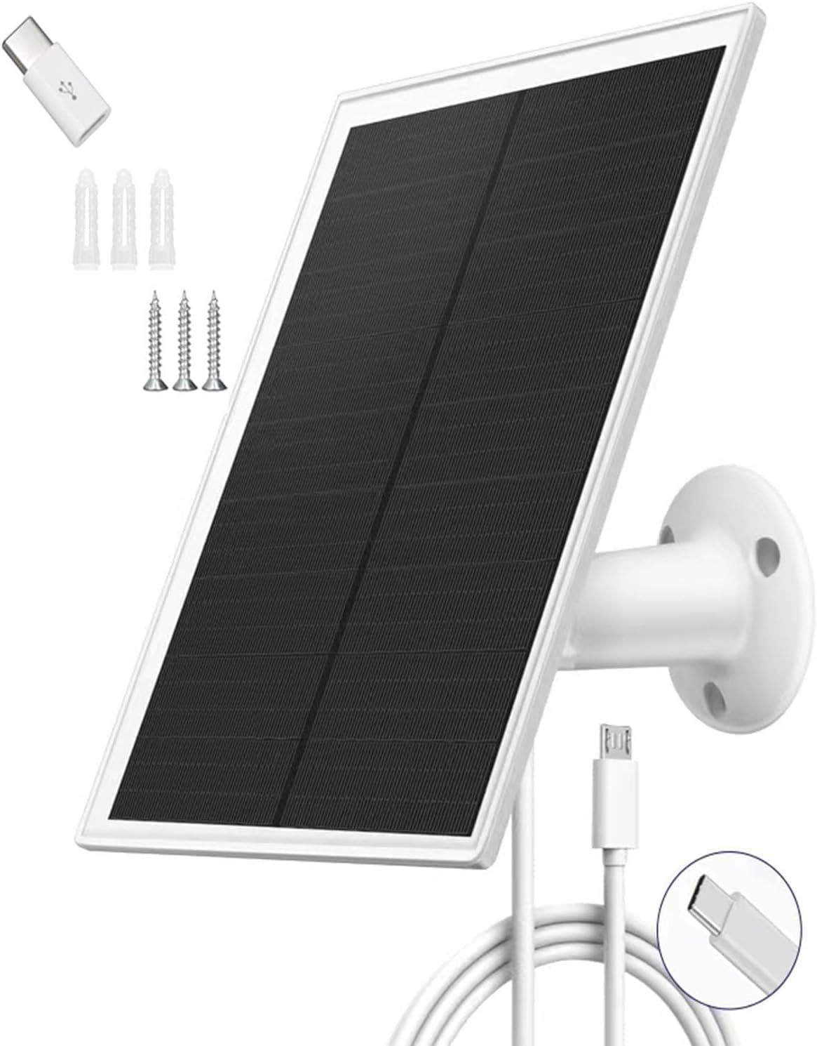 5W Solar Panel for Security Camera Outdoor, 5V USB Charger Compatible with Rechargeable Battery Powered Cam, Camera Solar Panel with IP65 Waterproof, 9.8ft Cable, 360° Adjustable Bracket