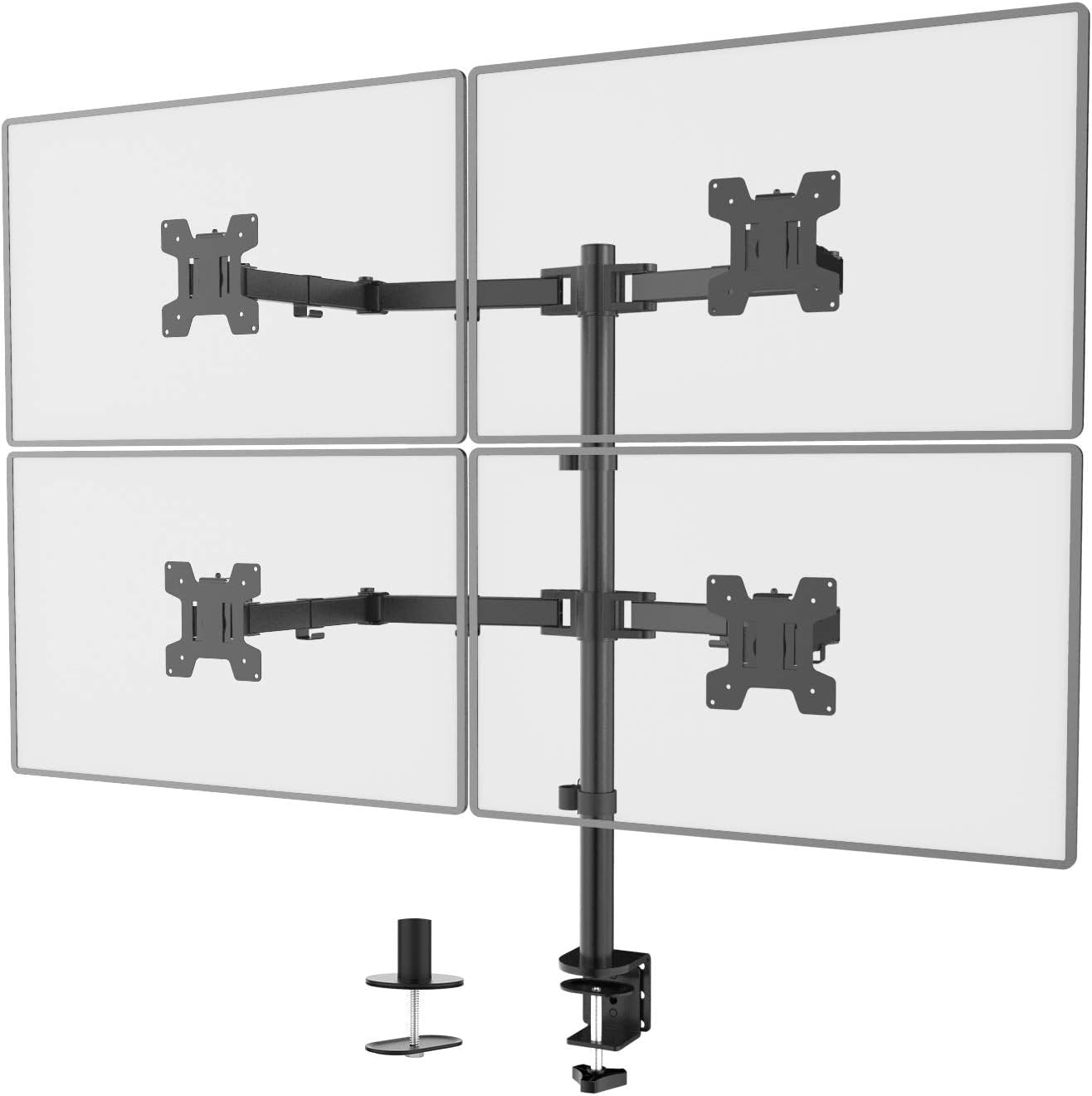 WALI Quad Monitor Desk Mount, 4 Monitor Stand Fits Heavy Duty Computer Screen up to 27 inch, Full Adjustable Monitor Arm Holds up to 22 lbs per Arm (M004), Black