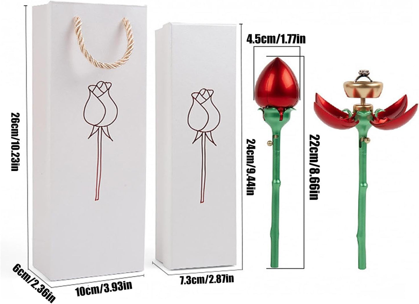 Hogvinnatil Flower Ring Box for Suggestion, Flower Ring Case - Flower Jewellery Ring Box with Stem | Push Up Automatic Open Jewellery Storage Holder, Romantic Organiser for Ear Sticks Earrings