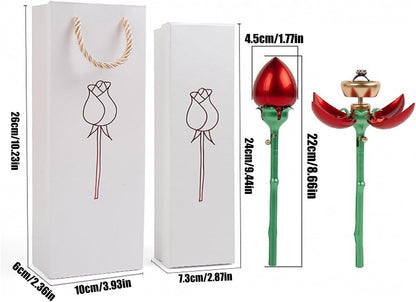 Hogvinnatil Flower Ring Box for Suggestion, Flower Ring Case - Flower Jewellery Ring Box with Stem | Push Up Automatic Open Jewellery Storage Holder, Romantic Organiser for Ear Sticks Earrings