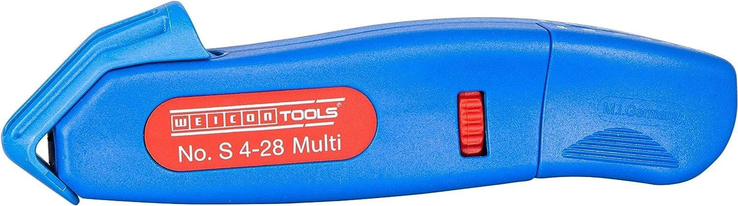 WEICON Cable Stripper No. S 4-28 Multi | High Safety | Universal Stripping Tool with Adjustable Cutting Depth | For Round Cables | Working Range 4-28 mm Ã˜ | TÃœV | red | blue | 100% Made in Germany