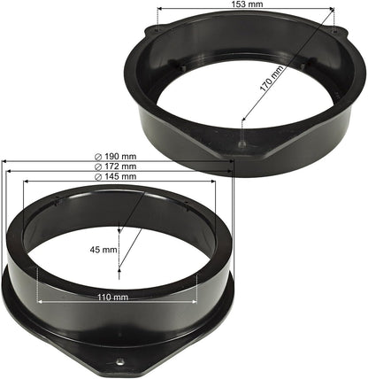 tomzz Audio 2803-013 Speaker Ring Adaptor Brackets Compatible with Audi A3 8P A4 B6 B7 Q7 Front Rear Door 165mm DIN Speaker