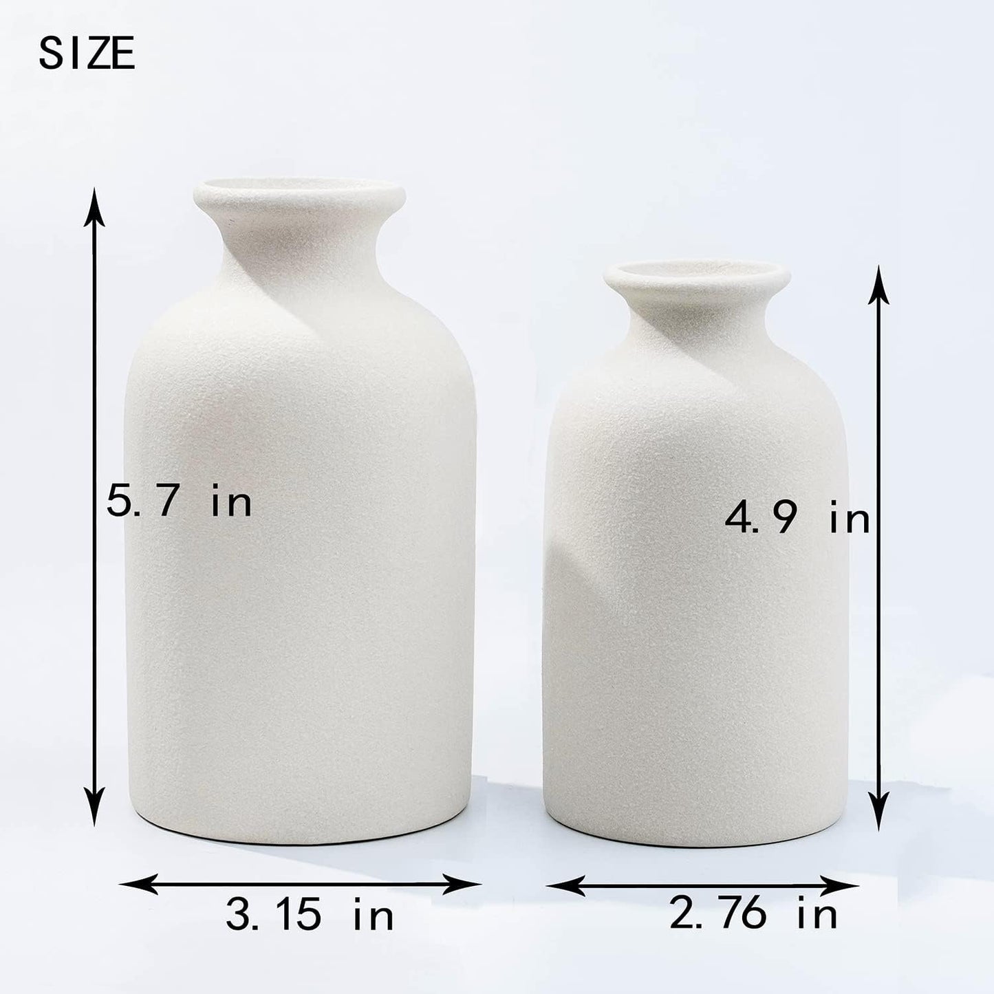 White Ceramic vases Home Decor 2pcs Small vase Set Boho vase Modern Farmhouse Decor (White)