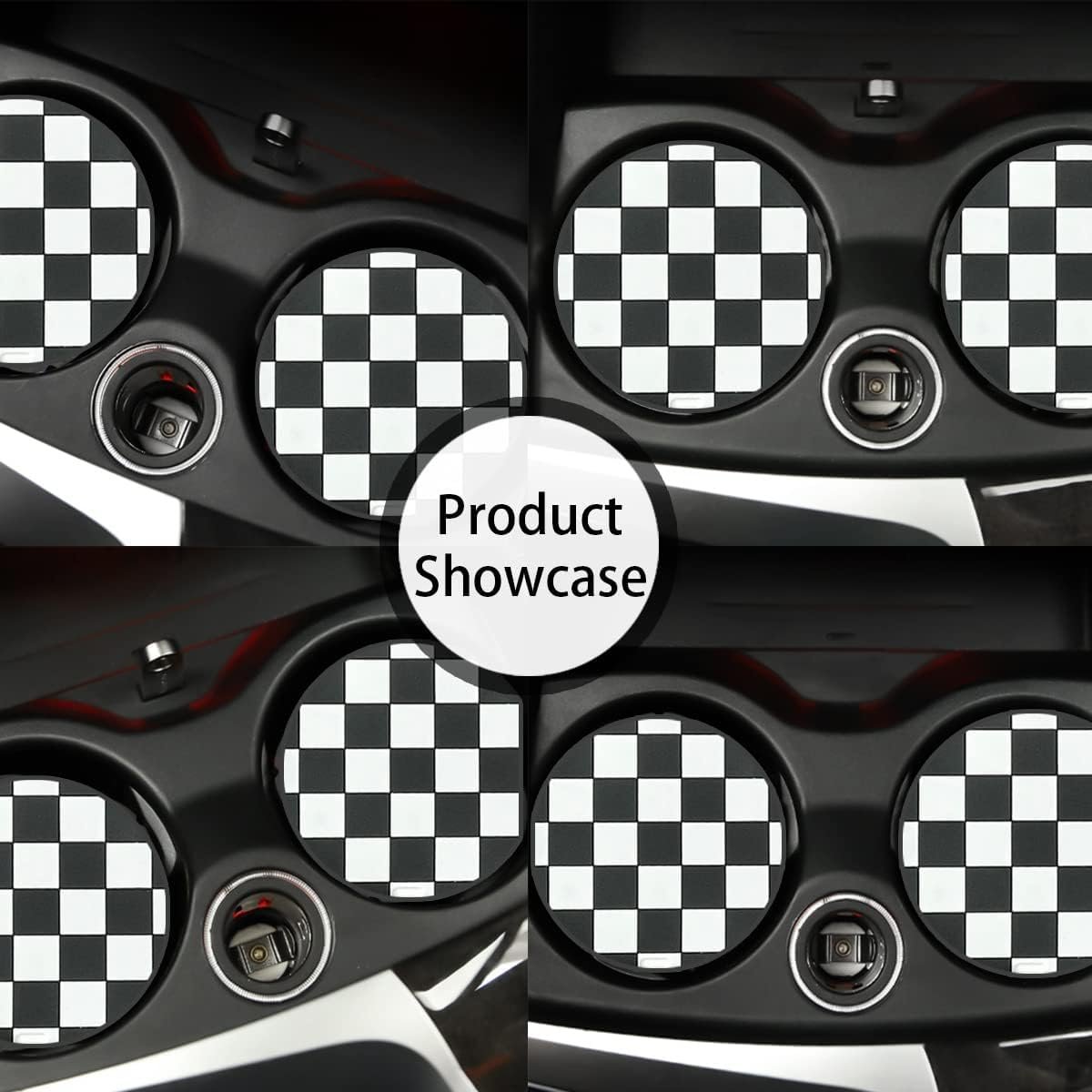 TSUGAMI 4 Pack Car Cup Coasters, 2.75 Inch Vehicle Holder Cup Holder Insert Coaster, Anti-Slip Automotive Black White Grid Drink Cup Mat, Universal Automotive Interior Accessories