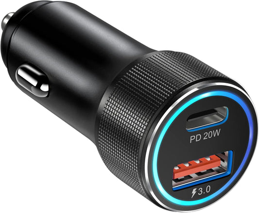 USB C Car Charger, Bangfun 36W Dual PD&QC 3.0 Fast Charge 12V USB Car Charger Cigarette Lighter Plug Adapter for iPhone 15/14/13/12/11 Pro Max, iPad Pro/Mini, Samsung S21/S20/A15/A53/A14,Pixel(Black)