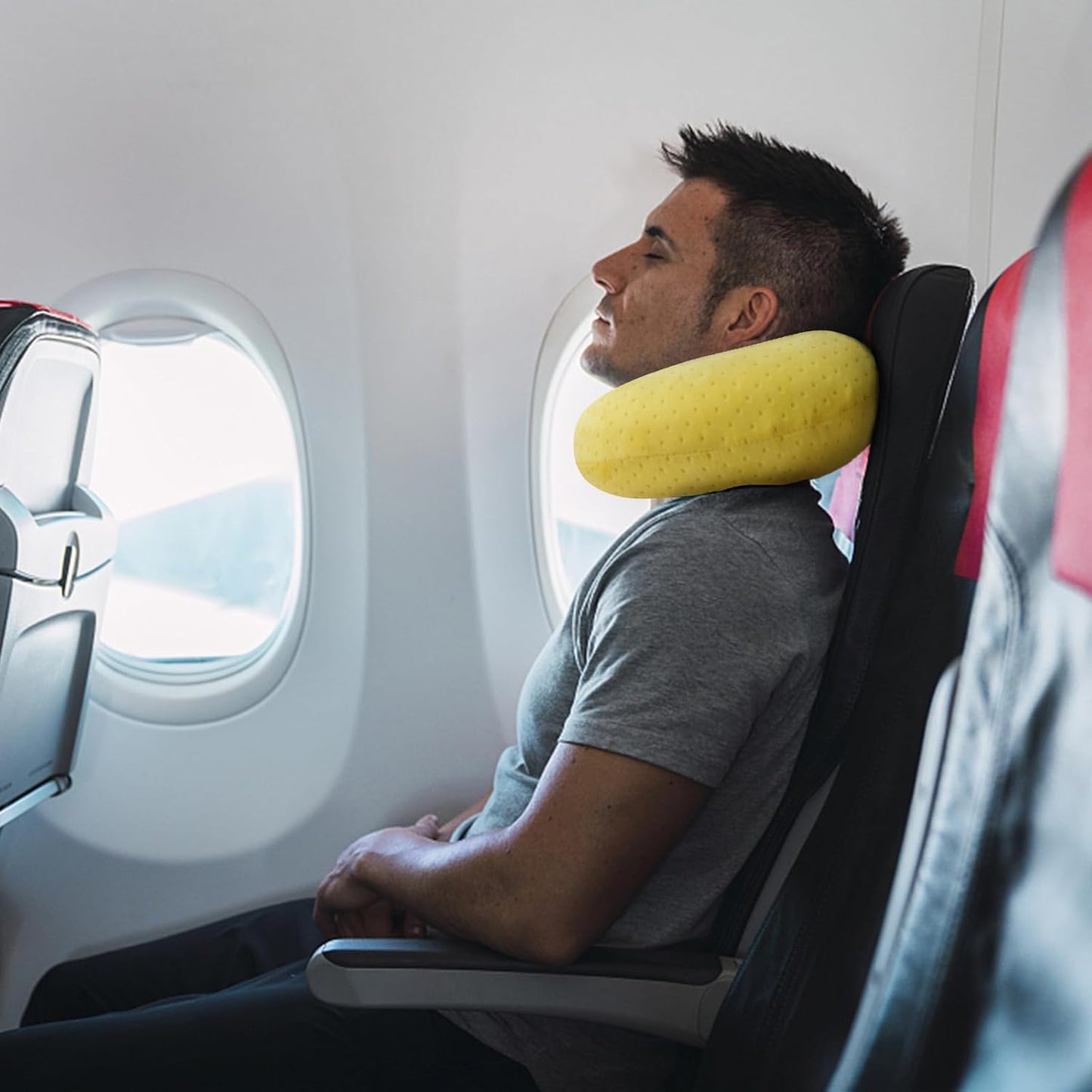 Travel Pillow Memory Foam Neck Pillow for Airplanes Neck Pillow for Traveling, Car, Home, Flight Portable Pillow for Sleeping Provide Head Neck Support Rest Yellow