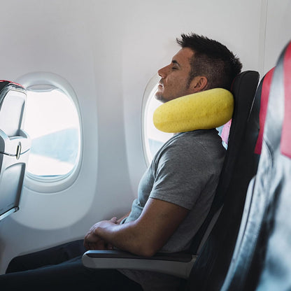 Travel Pillow Memory Foam Neck Pillow for Airplanes Neck Pillow for Traveling, Car, Home, Flight Portable Pillow for Sleeping Provide Head Neck Support Rest Yellow