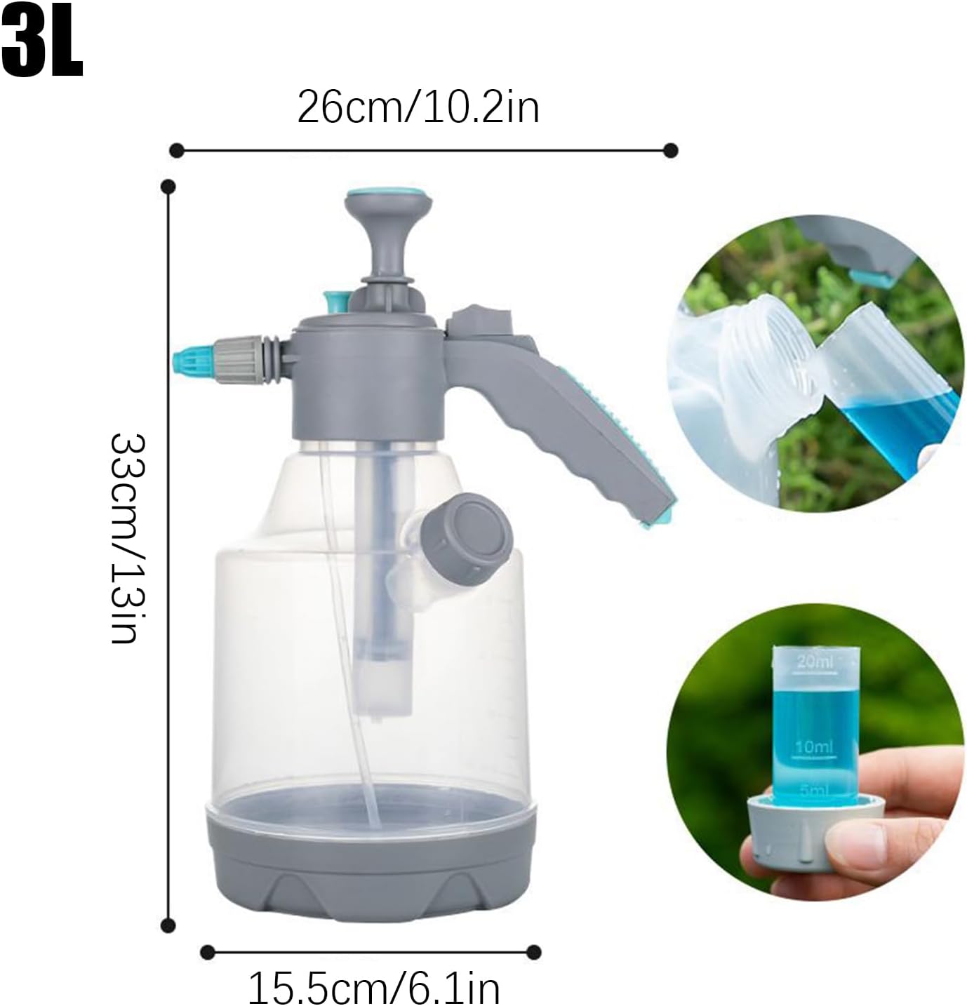 Pump Up Sprayer, Fine Mist Spray Bottle, Handheld Plant Mister, Measuring Cup Watering Can 10.24x6.1x12.99 Inchesfor Lawn Care, Car Washing, Yard Cleaning, and Outdoor Activities