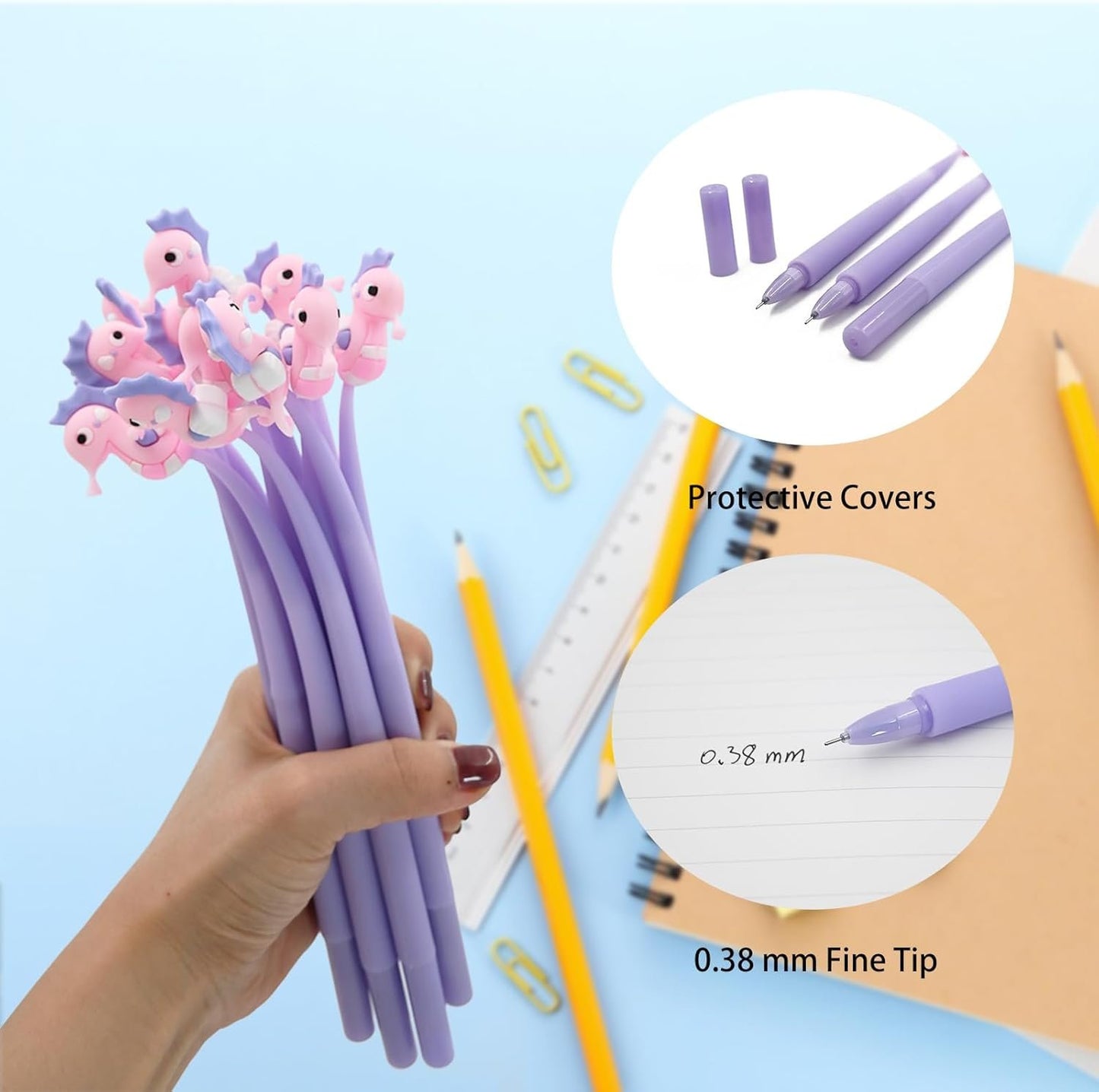 12 PCS Cute Ballpoint Pens, Kawaii Gel Pen for Women Teacher Students, Funny School Stationery Office Supplies, Gifts, Animals Party Favor Gifts, 0.38 mm Black Gel Ink (Seahorse)